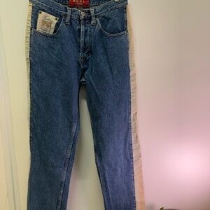 80s Blue Jeans with Beige Side Stripes